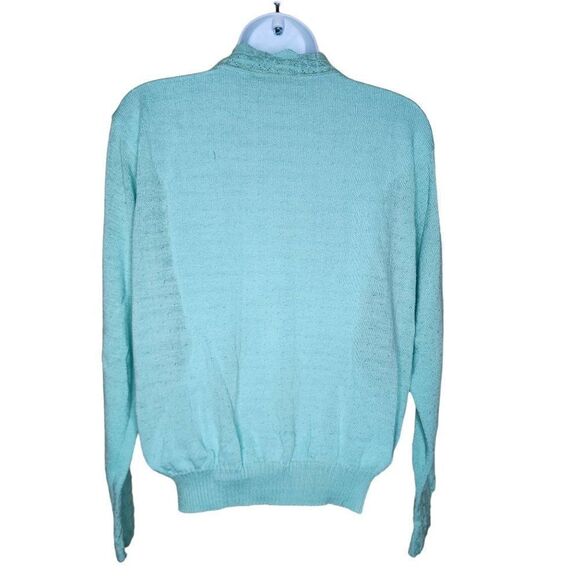 Vintage 1980s Pullover Sweater Size M Mint Green Open Knit Pinup Preppie Academi - Picture 2 of 4